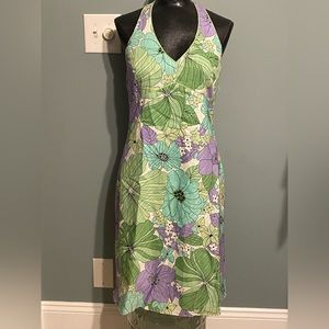 New LOFT Ann Taylor - green/purple lined halter sundress size 8